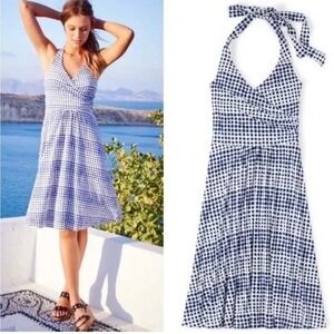 Boden St Lucia Dress Stretch Halter Polka‎ Dot Sleeveless Casual Blue White US 6